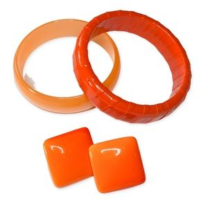 Vintage Groovy 60’s orange bangles and earrings-so mod!!